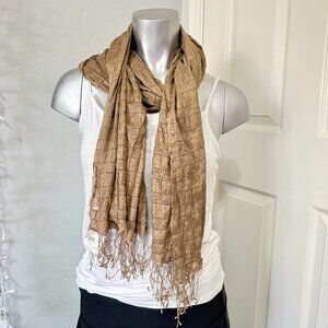 Soft Light Brown Silk Scarf With Fringe